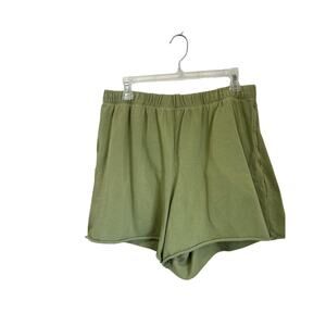 Aerie Green Raw Hem Sweatshorts Size XL Pull On Lounge Cozy Casual